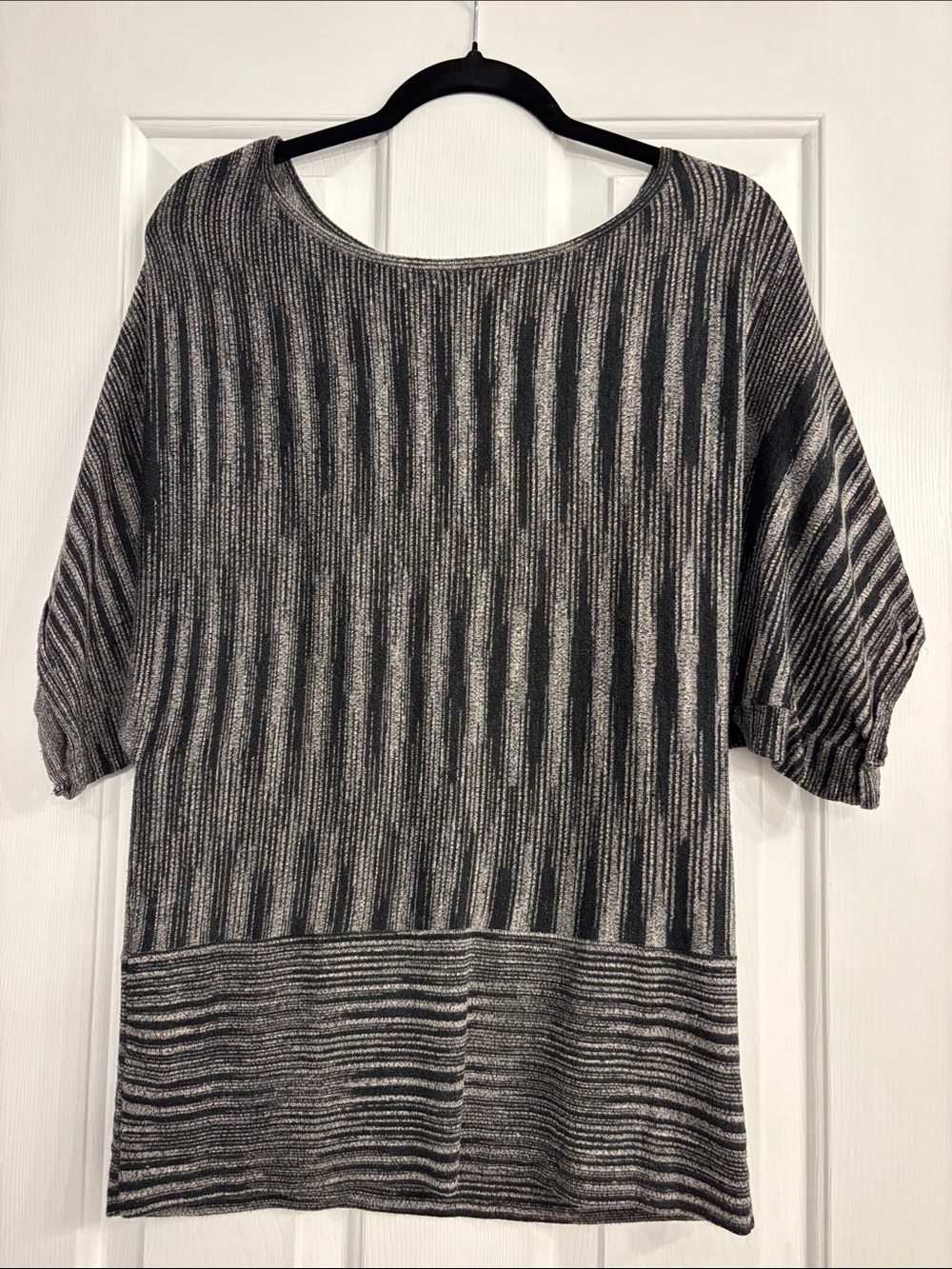 Coldwater Creek Black and Gray Striped Scoop Neck Sweater